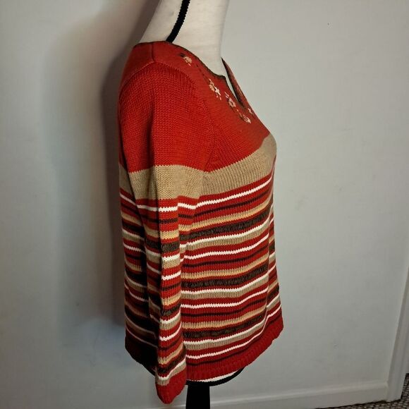 Vintage Villager Sport Liz Claiborne Sweater Women's PM Striped Granola Girl - Picture 3 of 9